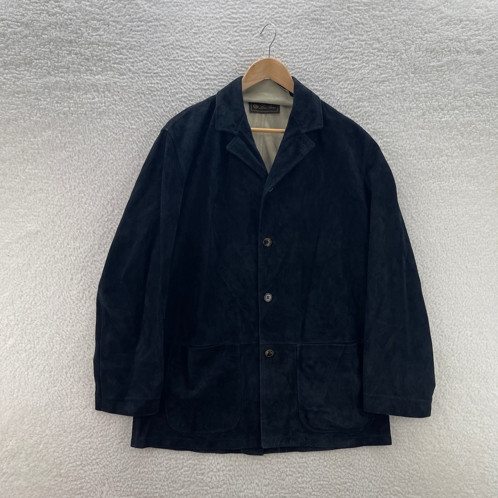 Loro Piana Suede Car Coat Mens 52 Navy Blue Leather Luxury Italian Blazer Jacket